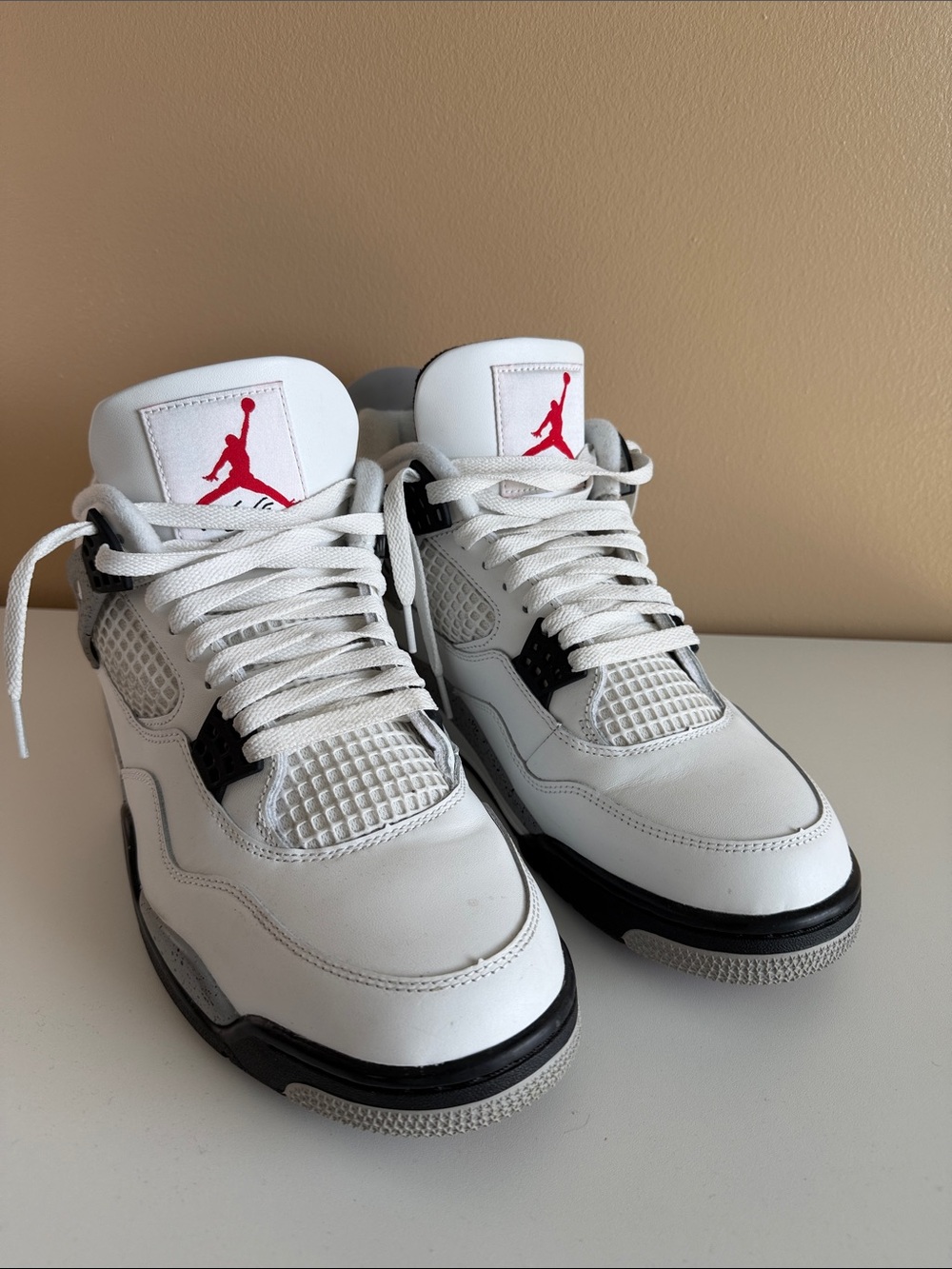 Jordan 4 Men’s White, Black & Red Retro Basketball Sneakers
